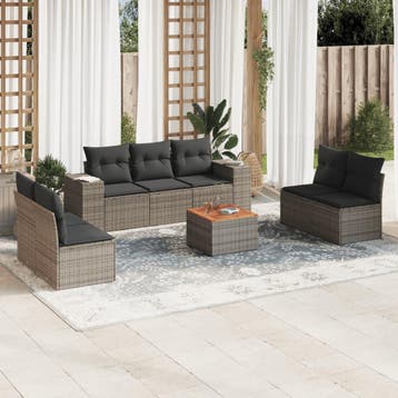 vidaXL 8-delige Loungeset met kussens poly rattan grijs, Verzenden, Nieuw, Loungeset