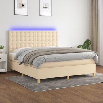 vidaXL Boxspring met matras en LED stof crèmekleurig 180x200, Verzenden
