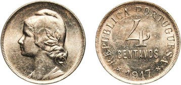 Portugal. 4 centavos 1917 (Zonder minimumprijs)