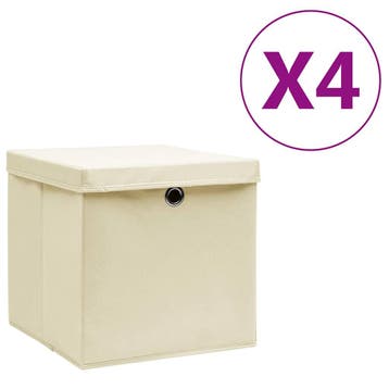 vidaXL Opbergboxen met deksel 4 st 28x28x28 cm crèmekleurig, Verzenden, Nieuw