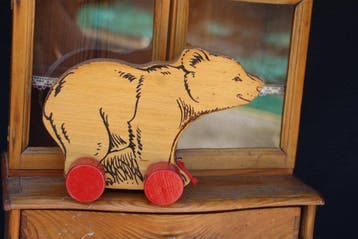 Steiff: Houten Trek Beer - Teddybeer - 1960-1970 - Duitsland