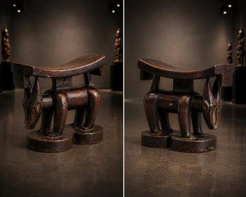 BELANGRIJKE NEKSTEUN VAN DE CHOKWE MET ZOOMORFE FIGUUR –, Antiek en Kunst