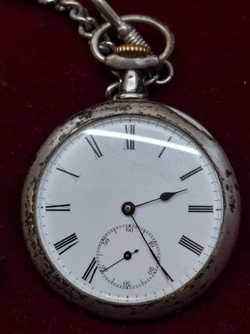 Zakhorloge zilver Fraaie wijzerplaat met ketting - 1900-1949, Nieuw