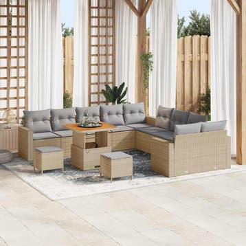 vidaXL Tuinbank Set 17 st 10-Aantal zitplaatsen Beige en, Verzenden