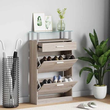 vidaXL Schoenenkast met lade en glazen bovenschap eiken-look, Huis en Inrichting, Verzenden, Nieuw