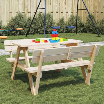 vidaXL Picknicktafel voor 4 kinderen met parasolgat massief, Verzenden