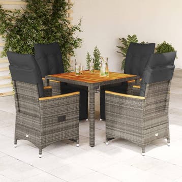 vidaXL 5-delige Bistroset met kussens poly rattan grijs, Verzenden, Nieuw