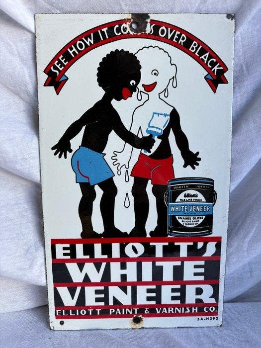 panneau publicitaire émaillé - Elliott’s White Veneer –, Antiquités & Art, Antiquités | Assiettes décoratives & Carrelages
