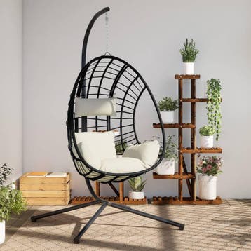 vidaXL Hangstoel met standaard rattan en staal beige, Verzenden