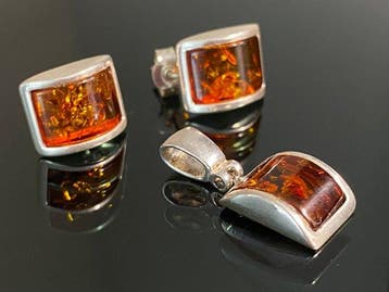 Vintage 925 zilveren sieraden set – Cognackleurig Baltisch