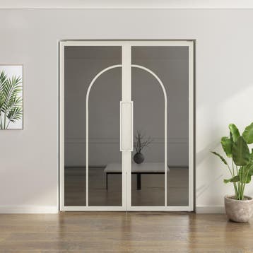 Dubbele stalen taatsdeur - Wit - 2 Vlaks rond - Rook glas, Minder dan 80 cm, Overige typen, Nieuw, Metaal