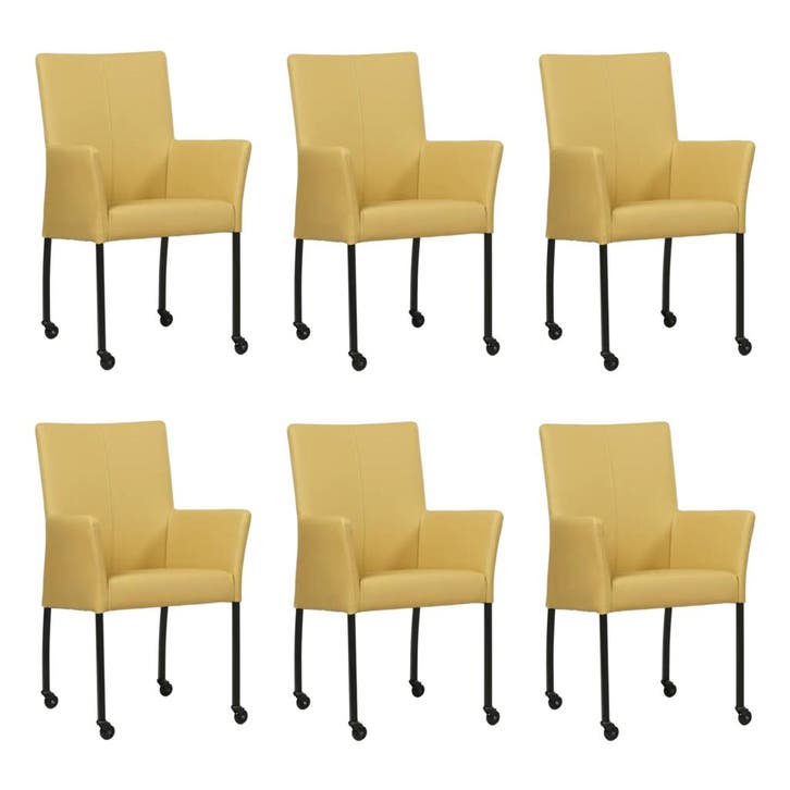 Set van 6 Leren eetkamerstoelen Comfort met wieltjes en, Huis en Inrichting, Stoelen, Nieuw, Eén, Leer, Ophalen of Verzenden