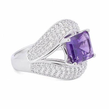 Sans prix de réserve - Bague Plaqué or Améthyste - Diamant -