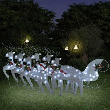 vidaXL Buitenkerstversiering rendieren en slee 140 LEDs wit, Diversen, Verzenden, Nieuw
