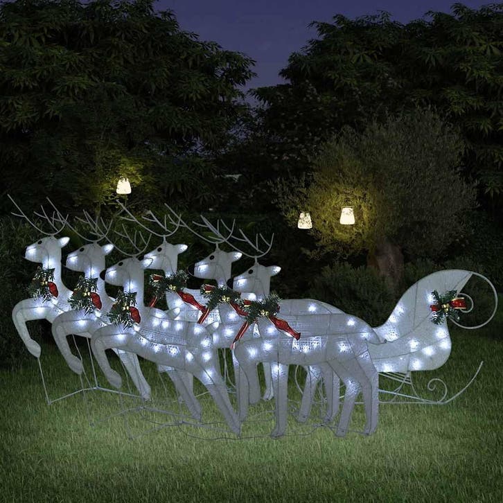vidaXL Buitenkerstversiering rendieren en slee 140 LEDs wit, Divers, Noël, Envoi