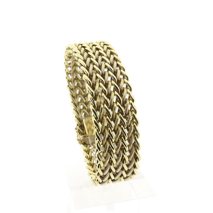 Brede gouden schakelarmband, Handtassen en Accessoires, Armbanden, Goud, Gebruikt, Goud, Ophalen of Verzenden