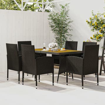 vidaXL 7-delige Tuinset poly rattan zwart, Verzenden, Nieuw, Tuinset
