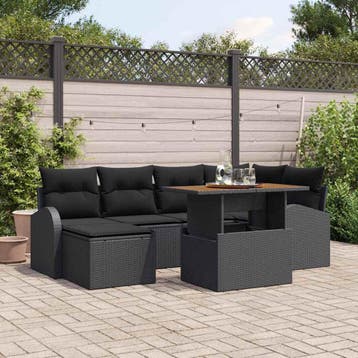 vidaXL Tuinbank Set 7 st Zwart Poly rattan en gepoedercoat, Verzenden, Nieuw