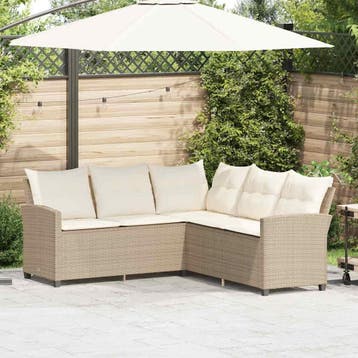 vidaXL Loungebank met kussens L-vormig poly rattan beige, Tuin en Terras, Verzenden, Nieuw