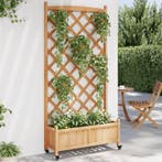 vidaXL Plantenbak met latwerk en wielen massief vurenhout, Tuin en Terras, Verzenden, Nieuw