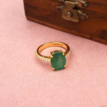 Bague - 14 carats Or jaune - 3.72ct. tw. Émeraude - Diamant
