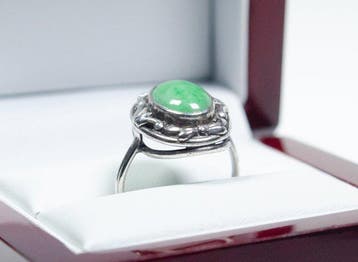 - Art nouveau - 800 argent - jade - Bague