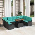 vidaXL Tuinbank Set met opslag 10 pcs Zwart Poly rattan, Verzenden, Nieuw