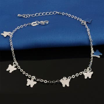 Fako Bijoux - Enkelbandje Verzilverd - Vlindertjes - 21cm -, Bijoux, Sacs & Beauté, Verzenden