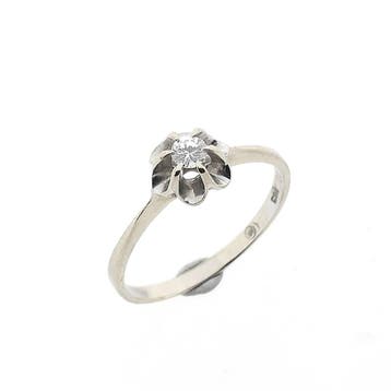 Witgouden solitairring met diamant; 0,10 ct., Handtassen en Accessoires, Ringen, 18 tot 19, Gebruikt, Ophalen of Verzenden, Met edelsteen