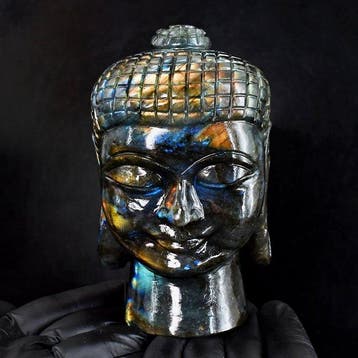 Beeld, Big Madagascar Blue Flash Labradorite Carved Divine, Collections, Minéraux & Fossiles