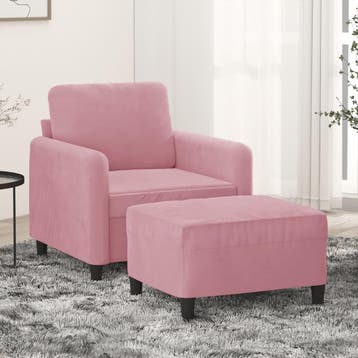 vidaXL Fauteuil met voetenbank / zetel 60 cm fluweel roze, Verzenden
