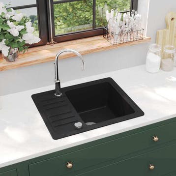 vidaXL Gootsteen enkele bak graniet zwart, Maison & Meubles, Cuisine | Éléments de cuisine, Verzenden