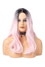 Luxe Lange Lichtroze Pruik Roze Ombre Zwarte Uitgroei Haarwe, Ophalen of Verzenden, Nieuw