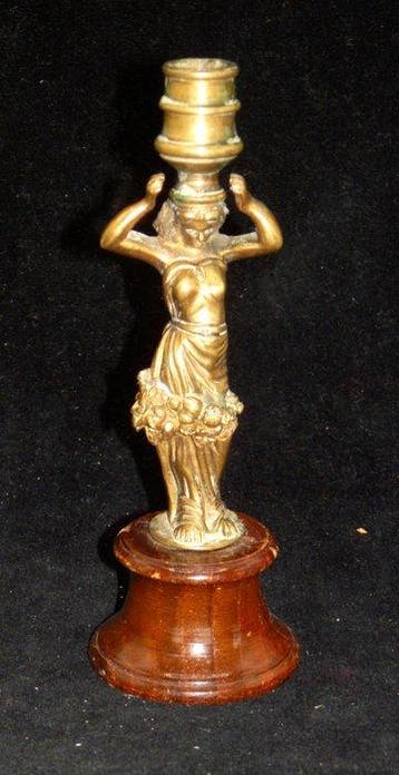 Antieke Art Nouveau kandelaar - Kaarsenhouder - Brons, Hout