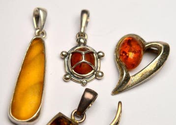 Ambre - Argent 925 - Lot de 5 pièces - Pendentif - Ambre