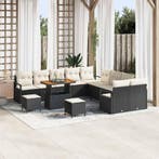vidaXL Tuinbank Set met kussen 13 pcs Zwart poly rattan, Tuin en Terras, Verzenden, Nieuw