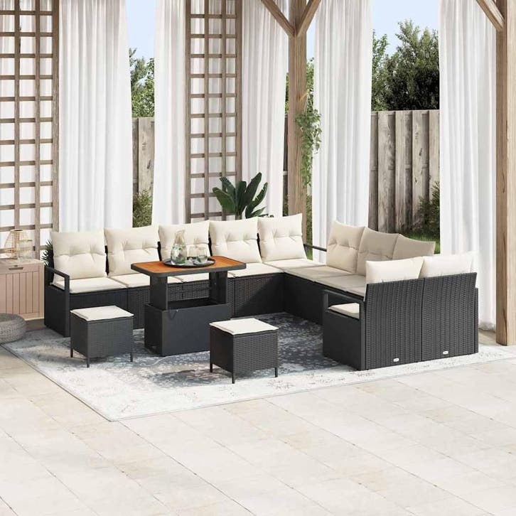 vidaXL Tuinbank Set met kussen 13 pcs Zwart poly rattan, Tuin en Terras, Tuinsets en Loungesets, Nieuw, Verzenden