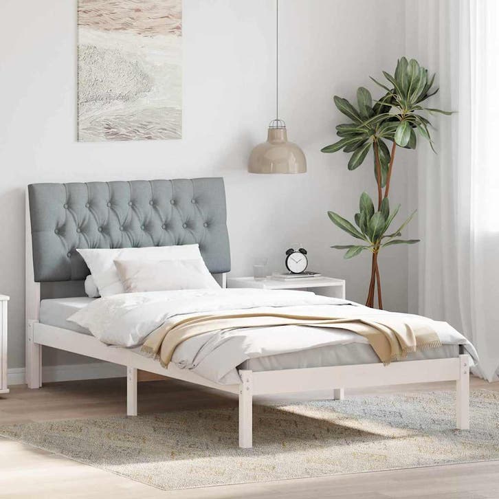 vidaXL Bedframe met Gevoerde Hoofdbord met hoofdeinde Wit, Huis en Inrichting, Slaapkamer | Bedden, Nieuw, Verzenden