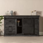 Dressoir Mangohout Milan 160 Zwart, Verzenden, Nieuw, Overige houtsoorten, Industriële meubels