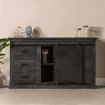 Dressoir Mangohout Milan 160 Zwart, Verzenden, Nieuw, Overige houtsoorten, Industriële meubels
