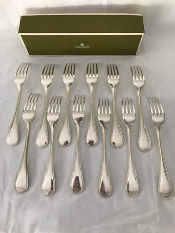 Christofle - Vork - Set van 12 eetvorken, model Perles -