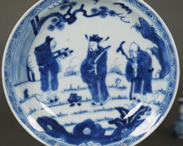 Kangxi (1662-1722) - Schotel - Delicaat Bord - Drie Wijzen