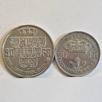 Belgium. Léopold III. Silver Coin Lot – 50 Francs 1939 + 20