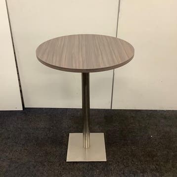 statafel rond Ø 80 cm, hoogte 114 cm, bruin eiken - RVS, Gebruikt