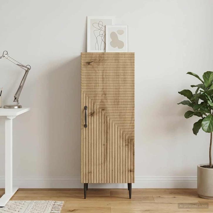 vidaXL Dressoir Artisanaal eiken 33 x 34,5 x 89,5 cm Bewerkt, Huis en Inrichting, Kasten | Dressoirs, Nieuw, Verzenden