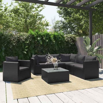 vidaXL 7-delige Loungeset met kussens poly rattan zwart, Verzenden, Nieuw