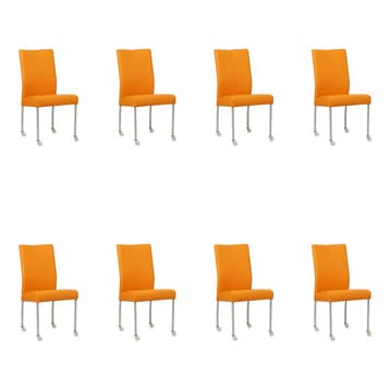 Set van 8 Leren eetkamerstoelen Comfort met wieltjes -, Ophalen of Verzenden, Nieuw, Leer, Eén