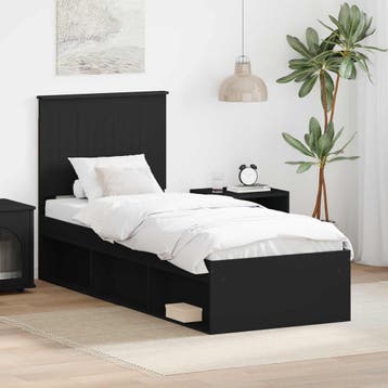 vidaXL Bedframe met hoofdeinde Zwart 75 x 190 cm Massief, Verzenden, Nieuw