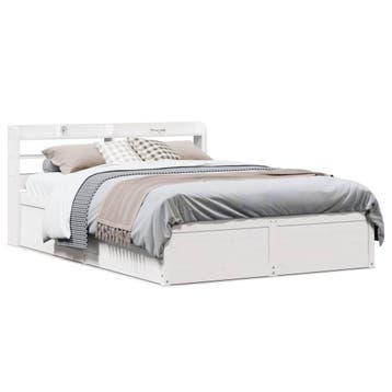 vidaXL Bedframe met hoofdbord massief grenenhout wit 160x200, Verzenden