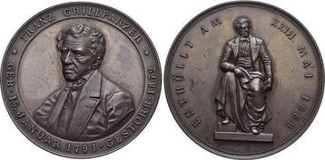 Bronze-medaille 1889 Personenmedaille Grillparzer, Franz..., Verzenden